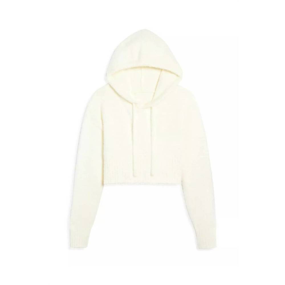 Katie J NYC Cream Cropped Hoodie Sweater